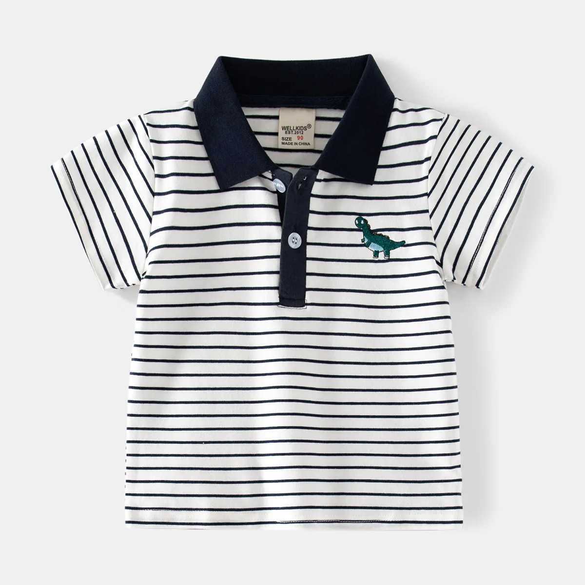 New boys short sleeved T-shirt for summer 2024 casual breathable cotton polo shirt suitable for children printed age 3-8 4 colors W241223