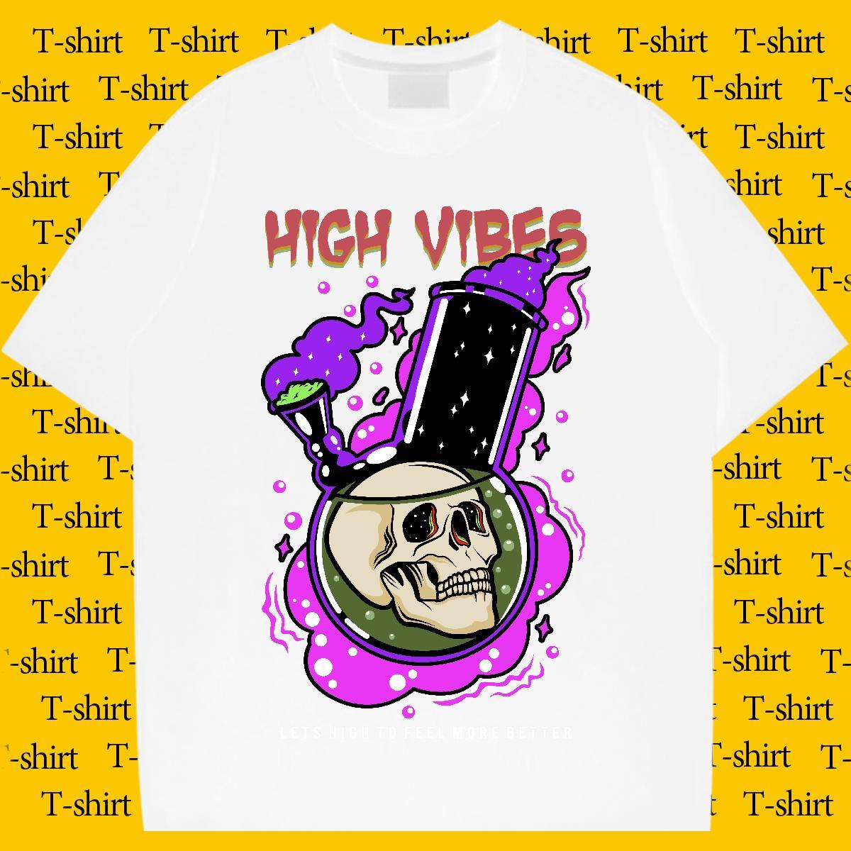 New T-Shirts for Men skull Tops Shirt 230g Cotton Casual Loose Fit Black White Breathable Short Sleeve Men Tees