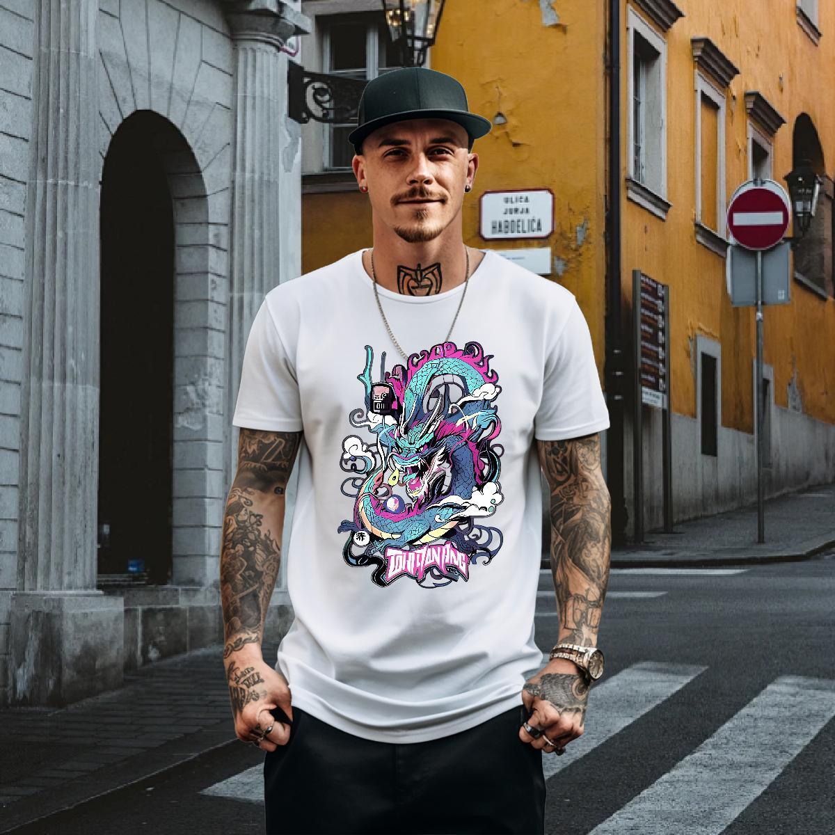 2024 Men T Shirts Cloud Dragon Tops Tees 100% Cotton 230g Sport Cool Design White Plus Size Short Sleeve Soft Men Tees