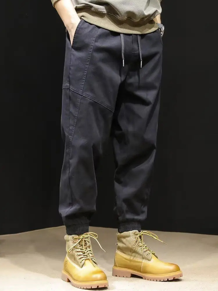 Mens Patch Pocket Fashion Cargo Pants Loose Casual Harun Labor Protection Korean Version Wearresistant Trousers 240806