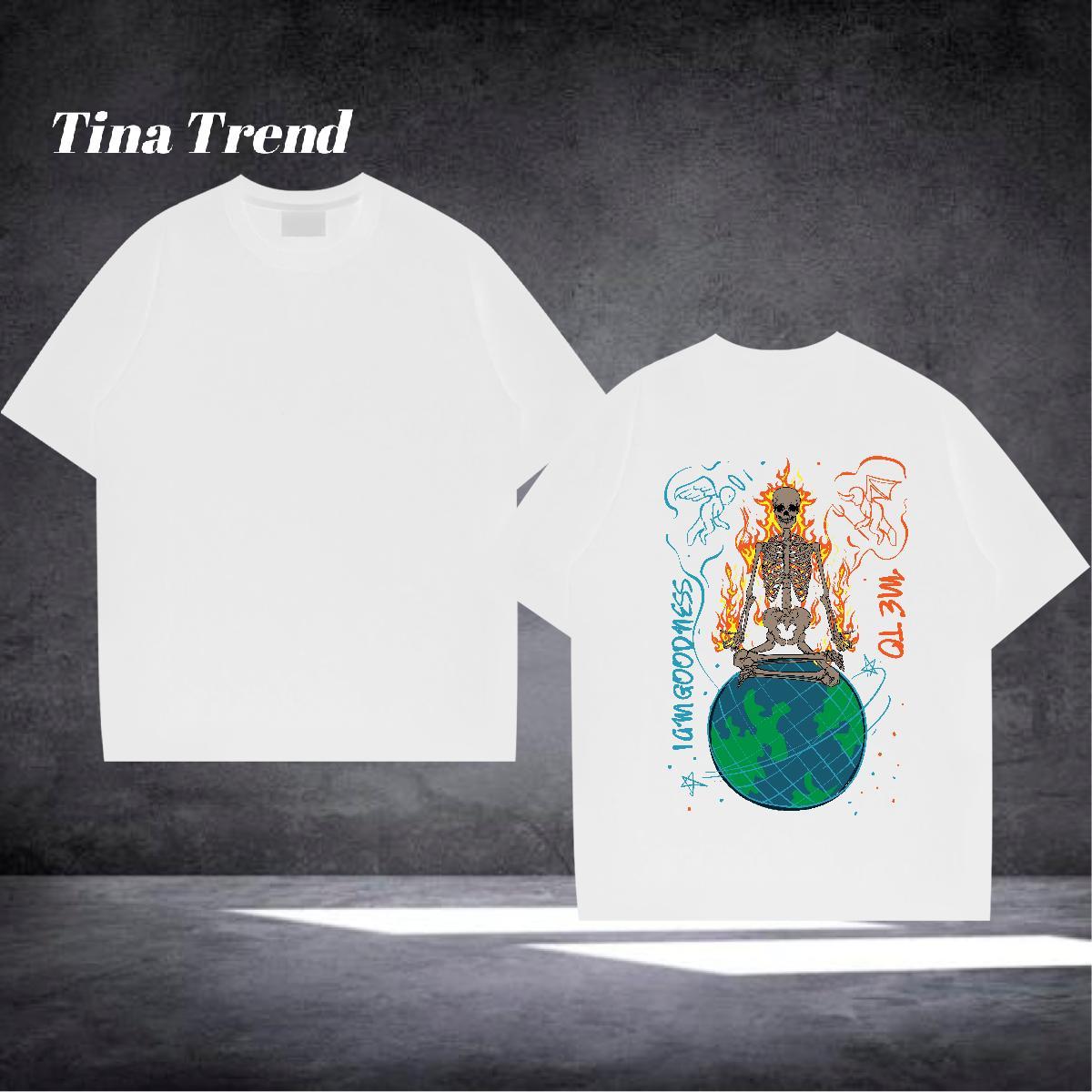 2024 T-Shirts skull Tops Shirt 100% Cotton 230g Outdoor Brand DIY Printed Breathable Short Sleeve Tshirts