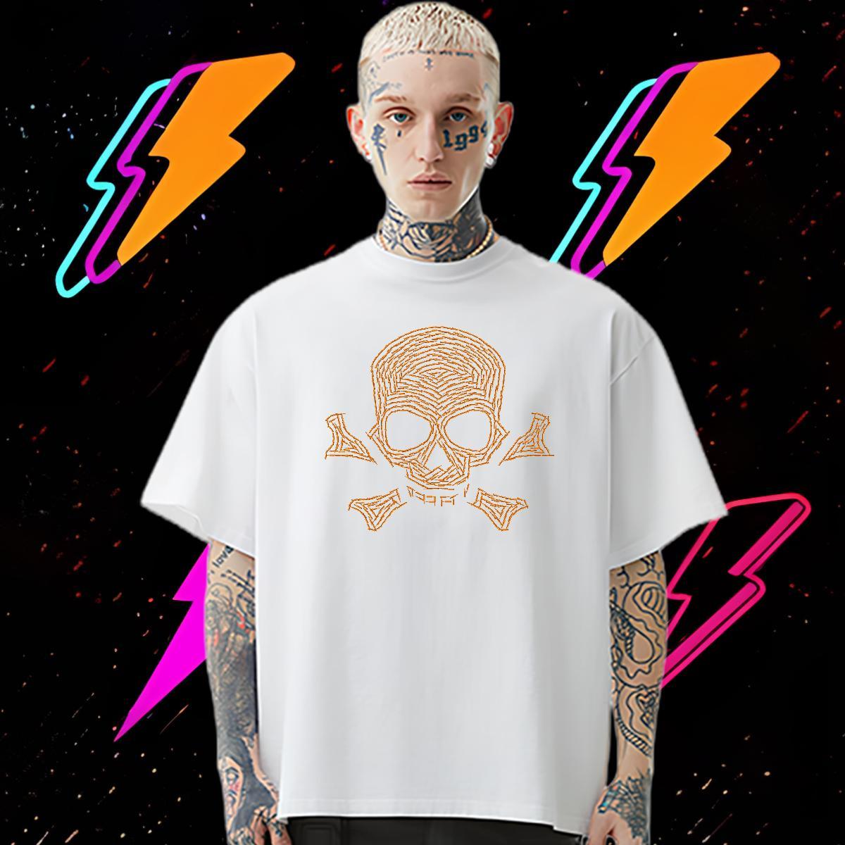 New Designer Man T Shirts skull Top Tees 230g Pure Cotton Daily Outfit Comfortable Skull Short Sleeve O-Neck Men Tees