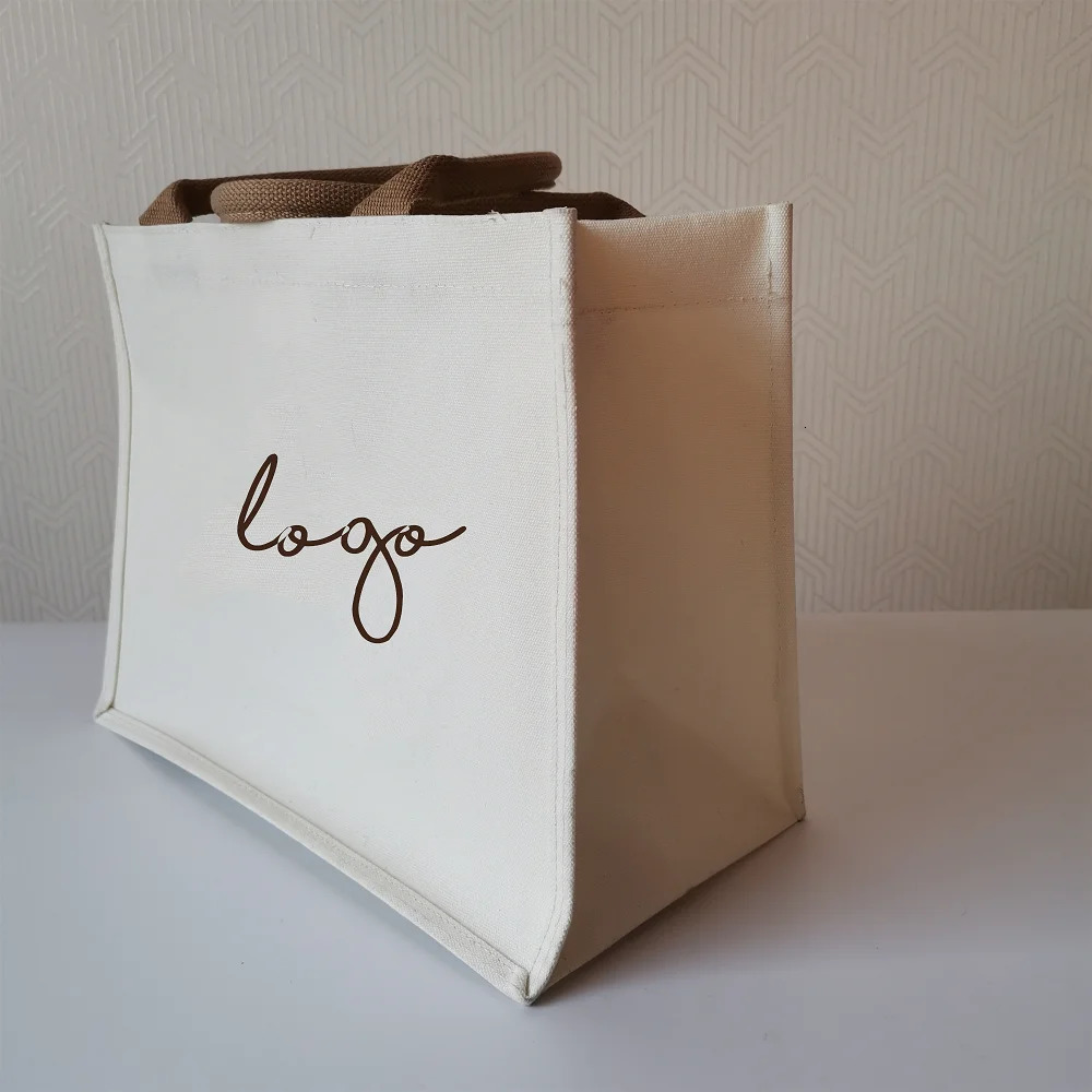 100 piecesbatch customized highquality canvas shopping bags with PVC lining environmentally friendly and reusable printed cotton handbags 240807