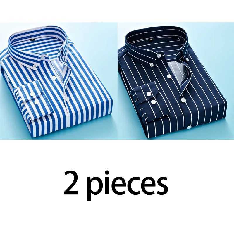 Mens Long Sleeve Blue White Striped Shirt Dress Fashion Standard-fit Button Down Shirts Blouse Men Hip-hop Streetwear CamisasM240807