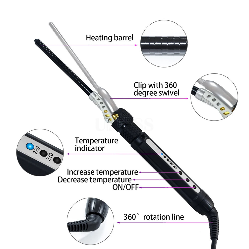 Professional 7mm Curling Iron Electric Hair Curler for Short Hair Pear Flower Cone Ceramic Curling Wand Hair Rollers Styler 240802