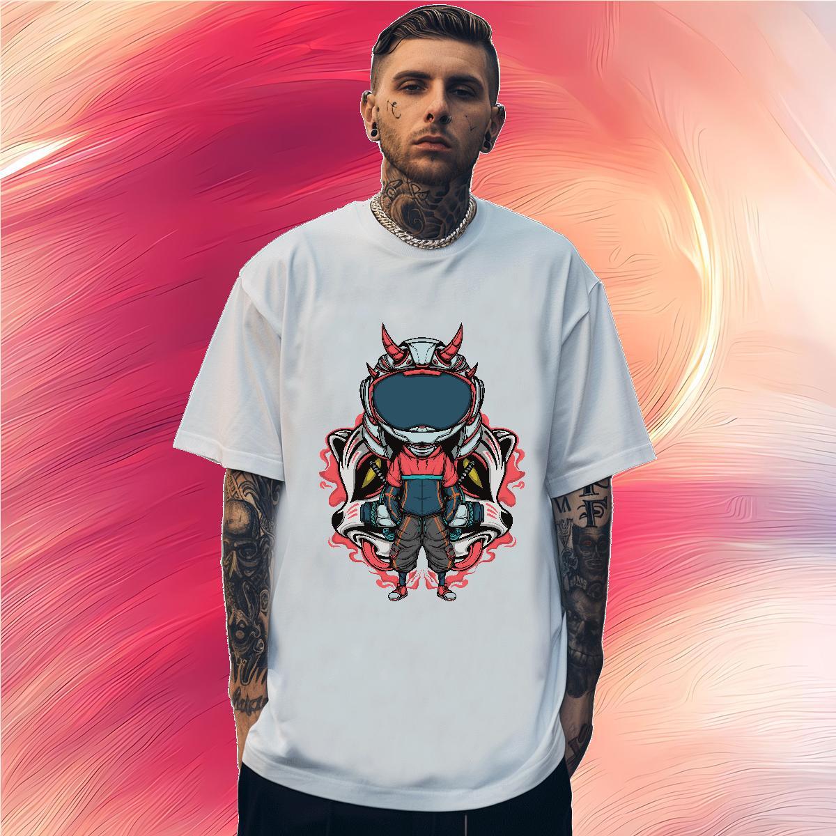 New Designer Man T Shirts robot Polos 100% Cotton 230g Sports Casual Cool Anime Print Short Sleeve O-Neck Men Tees