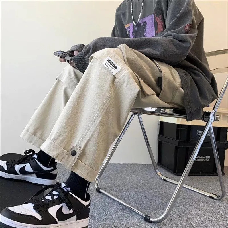 Vintage MultiPocket Loose Straight Overall Ins American Vibe Fenggao Street Men Versatile Assault Mop Pant 240806