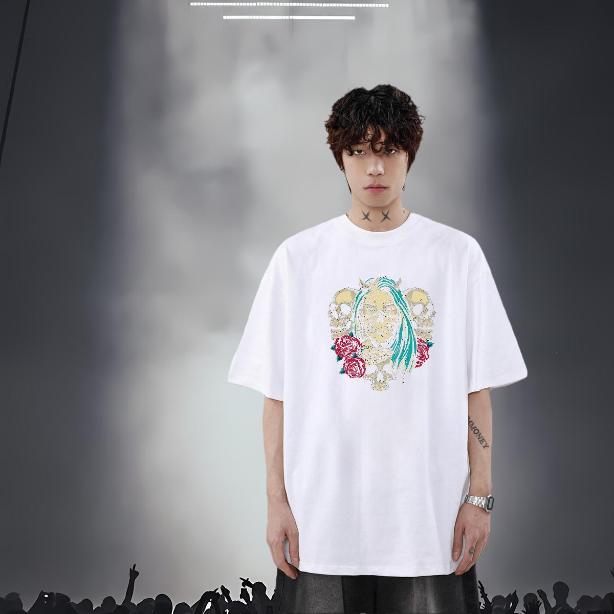 Fashion T Shirt For Man skull Tops 230g 100% Cotton High Street Hip Hop Cool Design Custom Printing Breathable Soft Men Tees