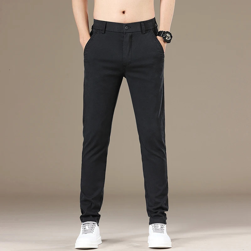 Spring Summer Lyocell Fabric Mens Casual Pants Hight Quality Fashion Slim Business Trousers Elastic Soft 240806