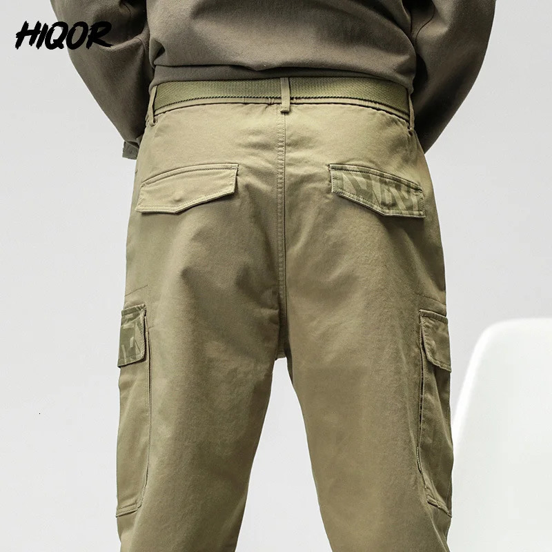 HIQOR Mens Elastic Waist Clothing Japan Style Casual Cargo Harajuku Dress Up Pants Man Washed Vintage Chinos Trousers 240806