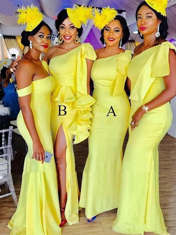 Long Mermaid Yellow Bridesmaid Dresses with Slit African Girl Wedding Party Evening Dress Robes De Soiree Mariage Custom