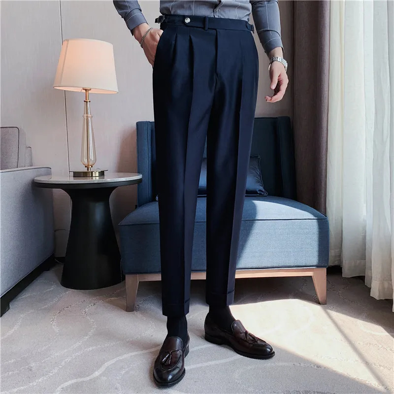 Fashions Slim Fit Formal Trousers Mens Autumn Winter High Quality Business Casual Black Blue Stretch Long Pants 2936 240806
