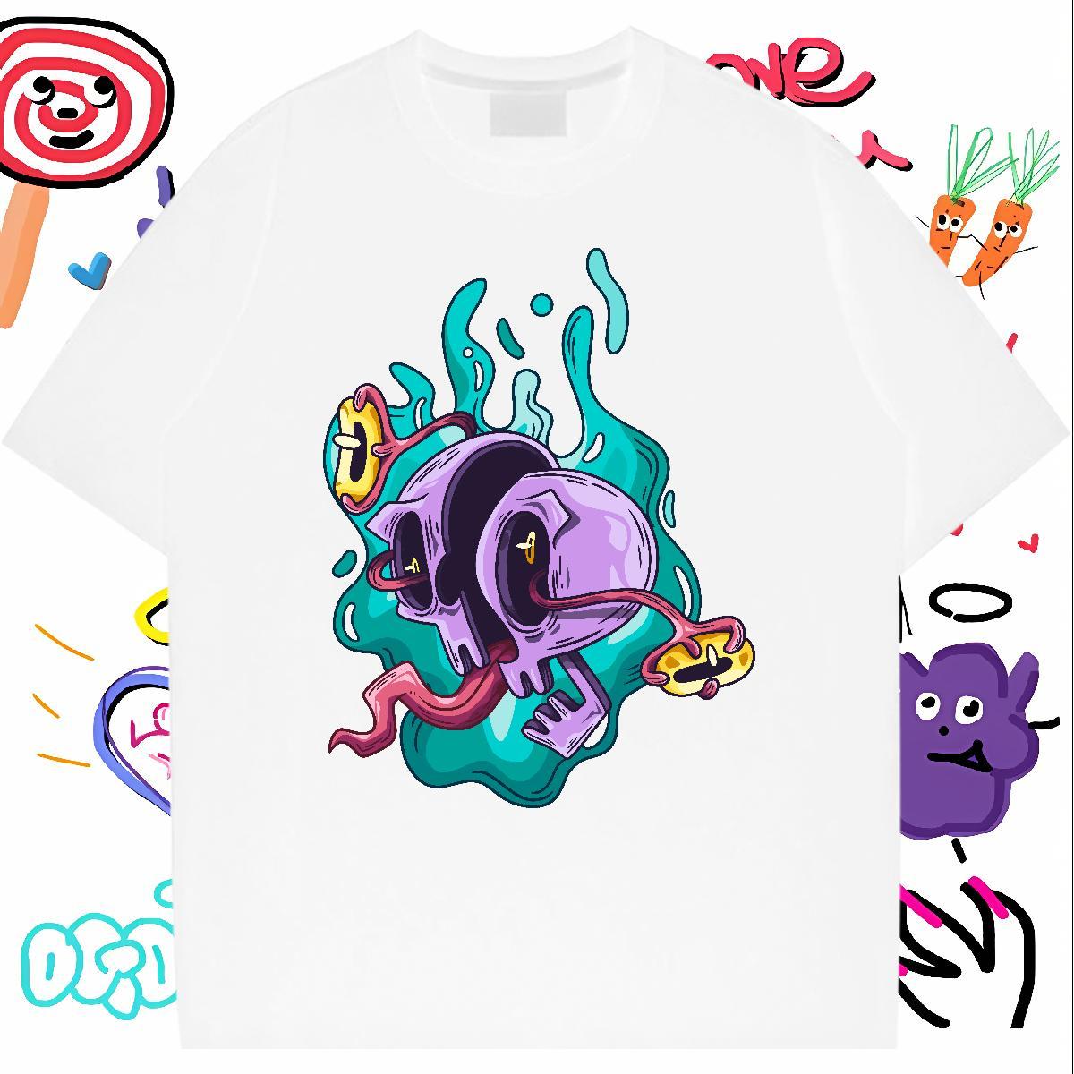 Casual New T Shirts Men skull Polos 230g Pure Cotton Outdoor Designer DIY Printed Short Sleeve O-Neck Men Tshirts