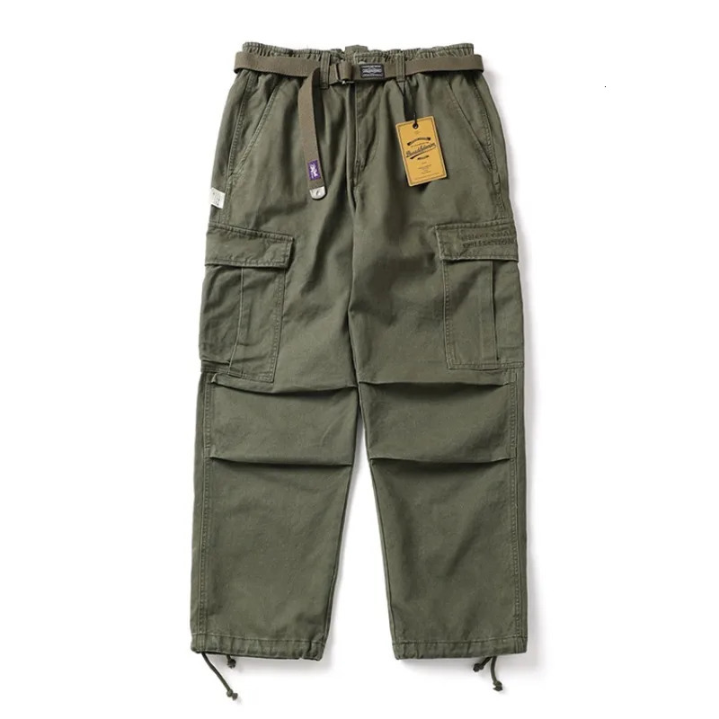 100% Cotton Japan Vintage Distressed Wash Workwear Pants for Men Accordion Pockets Loose Straight Cargo Trousers Autumn Cityboys 240806