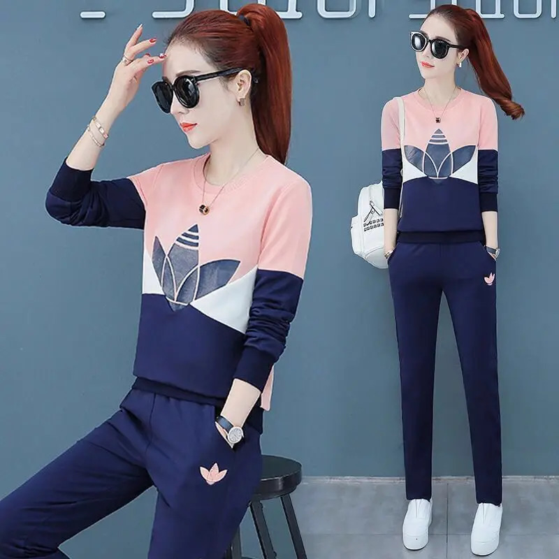 Spring and Autumn Korean Long Sleeve Casual Sports Suit Western Relaxed Slim Pants Elegant Womens Two Piece Set 240807