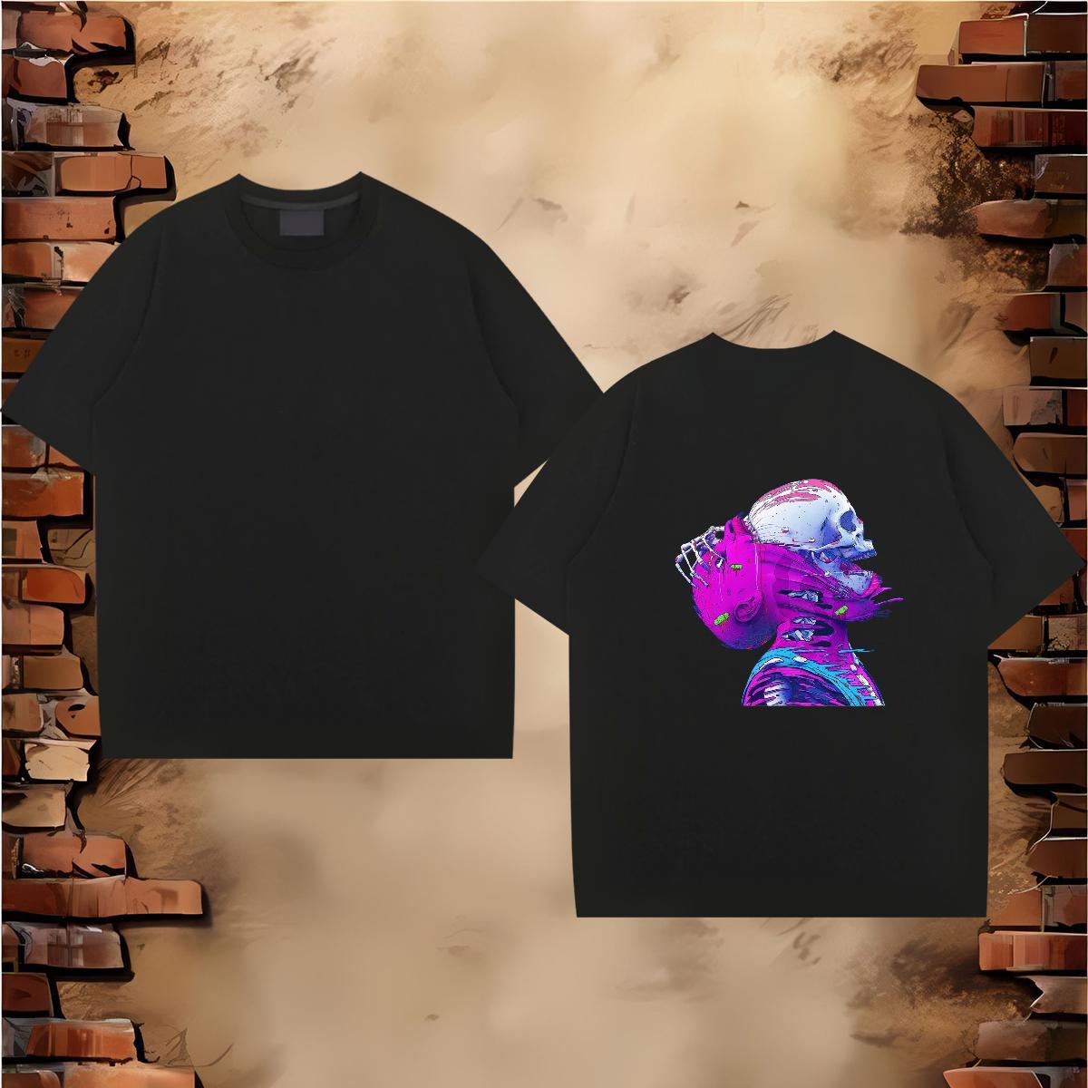 Classic Casual T-Shirts skull Clothings 230g Cotton Street Wear High Quality Anime Round Neck Short Sleeve Men Clothes T-Shirt