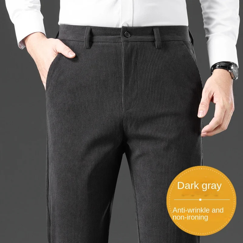 Autumn and Winter Thick Men Casual Striped Corduroy Straight Pants Thin Trousers 240806
