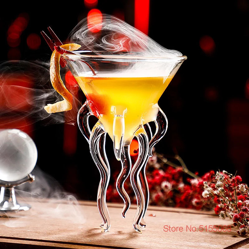 and fun 3D octopus tentacles molecular smoking cocktail glass jellyfish wine party Martini glass champagne coupe drink glass 240806