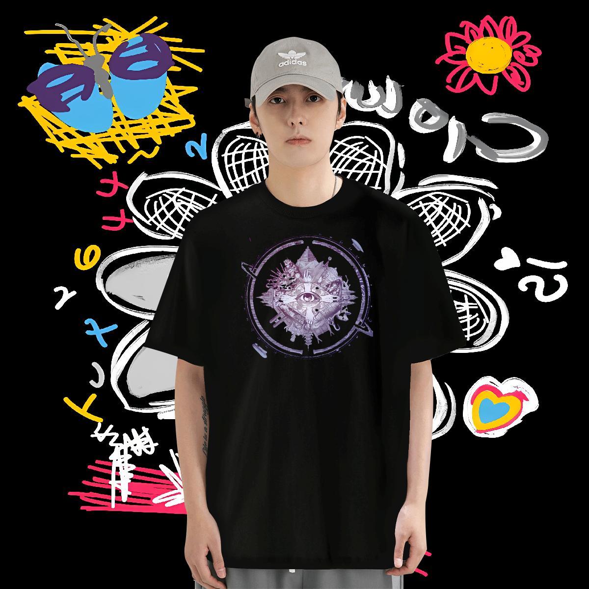 2024 Summer T Shirts Men eye of the devil Tees 100% Cotton 230g Street Wear Cool DIY Printed Short Sleeve O-Neck Men Tees