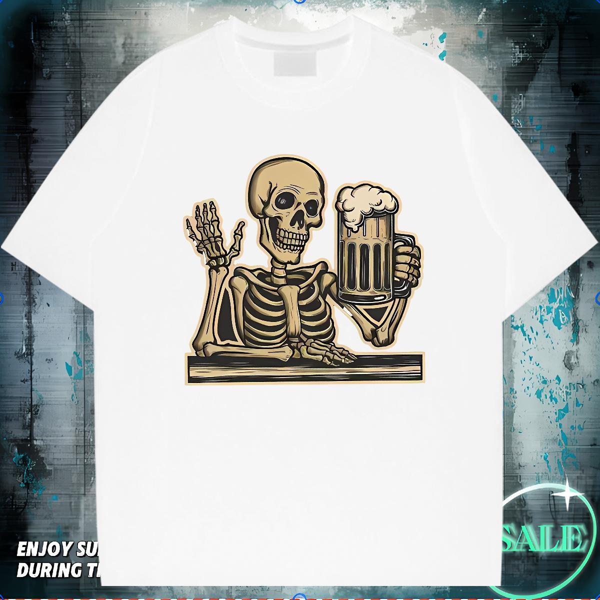 Fashion T Shirts Men beer Tops Shirt 230g 100% Cotton Anime Printing Street Loose Fit DIY Printed Breathable Tshirt for Man Woman