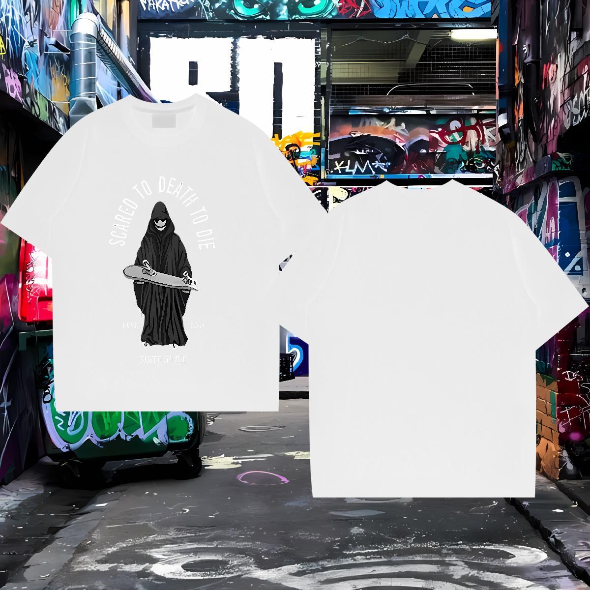 Factory Direct T Shirts Men skull Tops Shirt 230g Pure Cotton Hip Hop Cool Custom Print Oversized Breathable Soft Men Tees