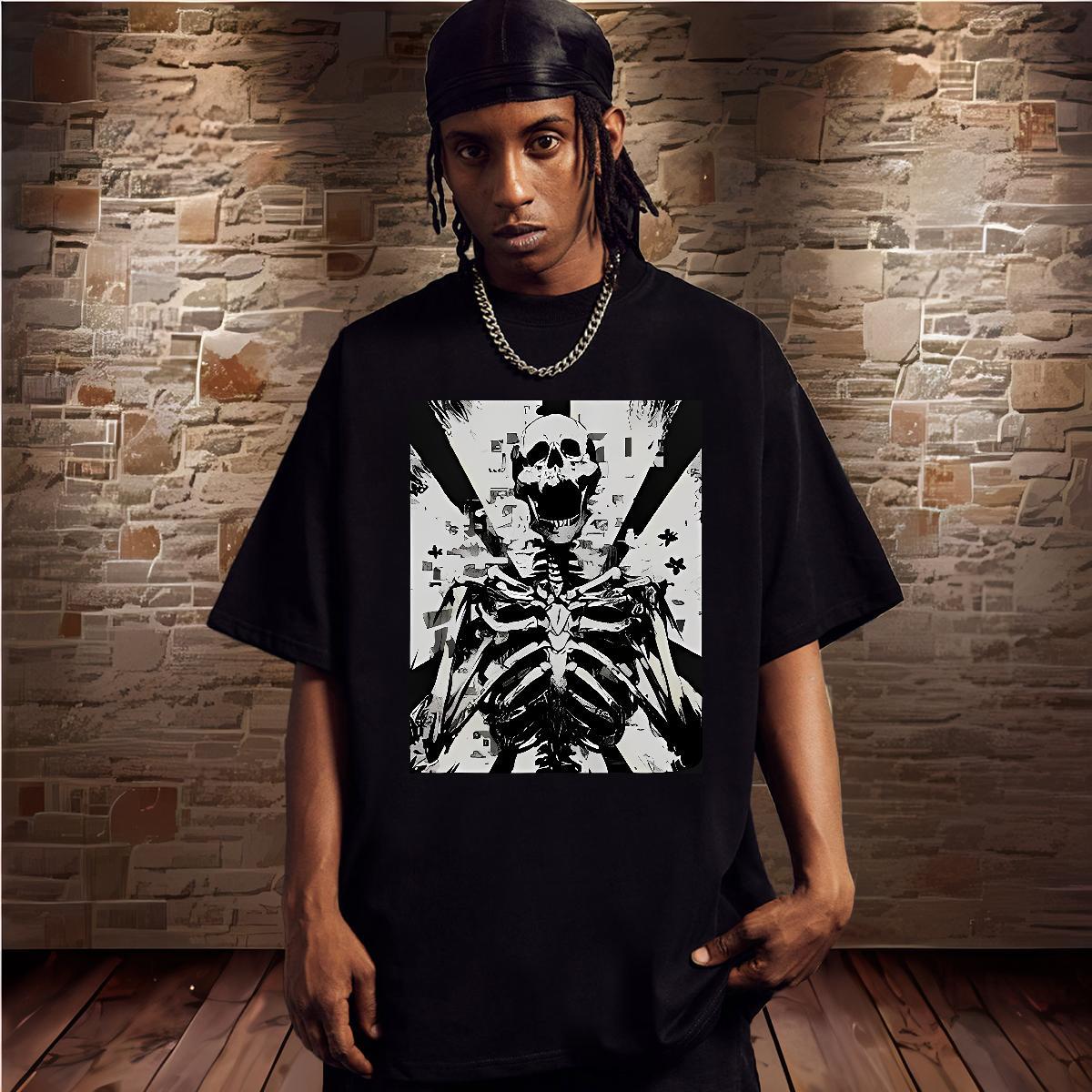 Fashion Casual Mens T Shirts skull Tops Tees 100% Cotton 230g Anime Printing Street Free Shipping Customized O-Neck Short Sleeve Men Tops Tees