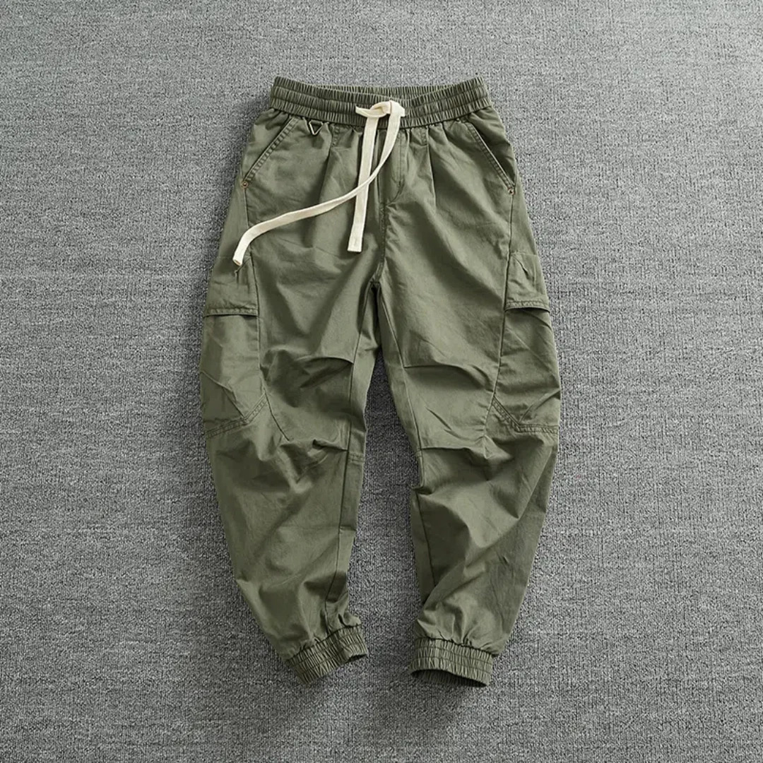 jogger set foot cargo casual pants mens 3D fit vertical cut multipocket pure cotton wash made old thin ninepoint 240806