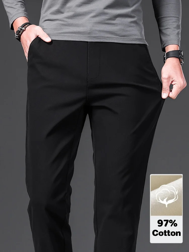7 Colors 97% Cotton Autumn Mens Business Casual Pants Soft Cozy Fashion Stretch Straight Suit Classic Style Male 240806