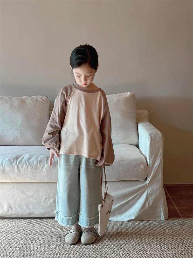 Jeans Girls Spring Autumn fashion Light jeans with r hem wide leg denim pants loose jeans