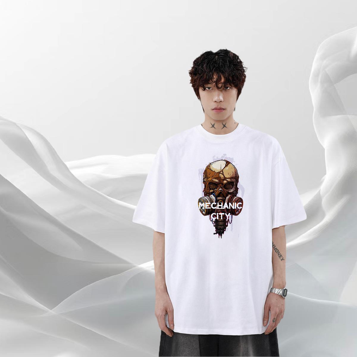 Free Shipping Men T Shirts skull Top Tees 230g Pure Cotton Anime Printing Street Comfortable Oversized 4XL Breathable Short Sleeve Men Tops Tees
