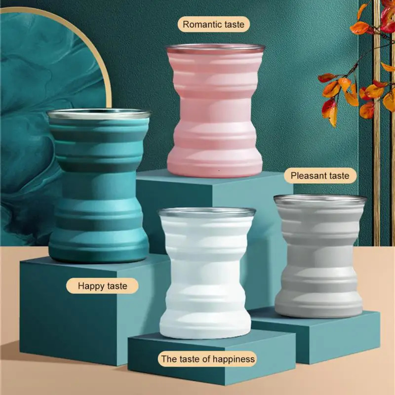 180/320ml portable silicone water outdoor heat-resistant folding foldable beverage cup with lid used for camping Z260202