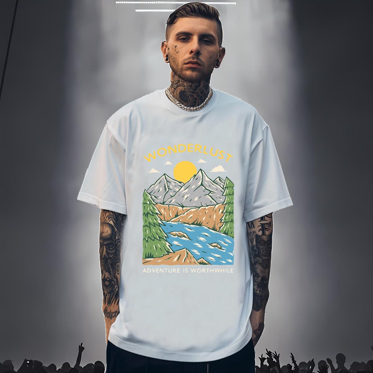 New Designer T-Shirts mountains Clothings 100% Cotton 230g Hip Hop Street Brand DIY Logo Oversized Short Sleeve O-Neck Men Tshirts