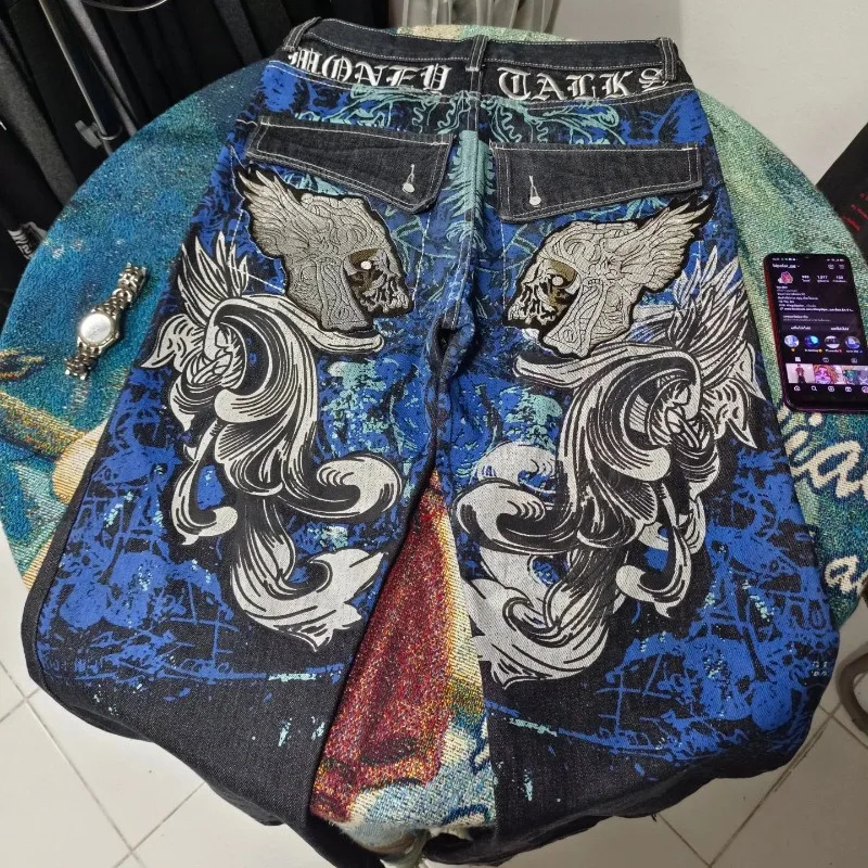 Streetwear Fashion Oversized Print Baggy Jeans Men Y2K Harajuku Vintage Pop Gothic High Waist Casual Wide Leg Pants Trousers 240806