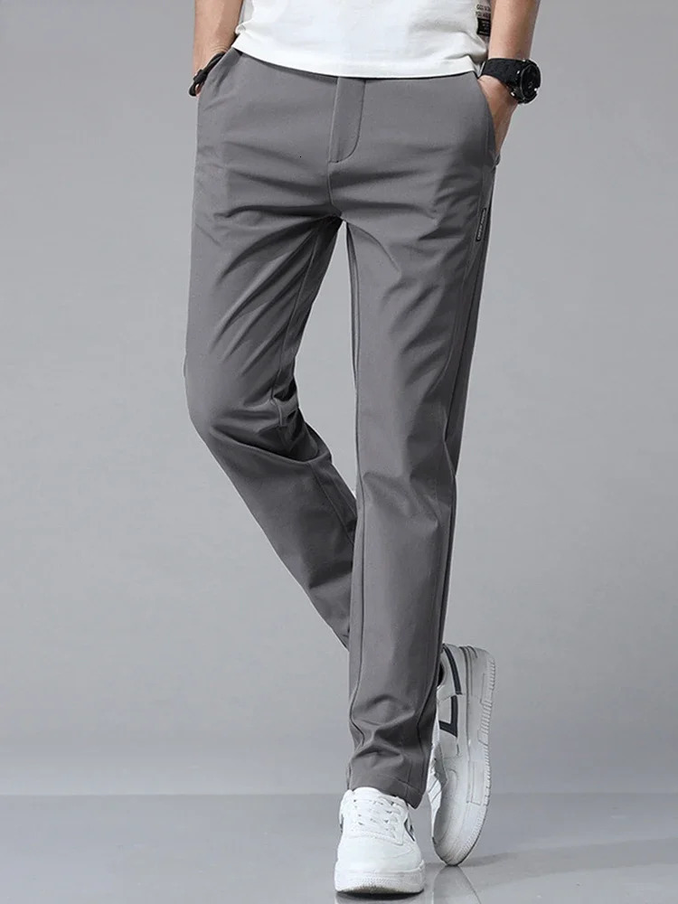 Mens Summer Silk Casual Pants Straight Loose Elastic Thin Quick Drying Youth Sports Breathable 240809