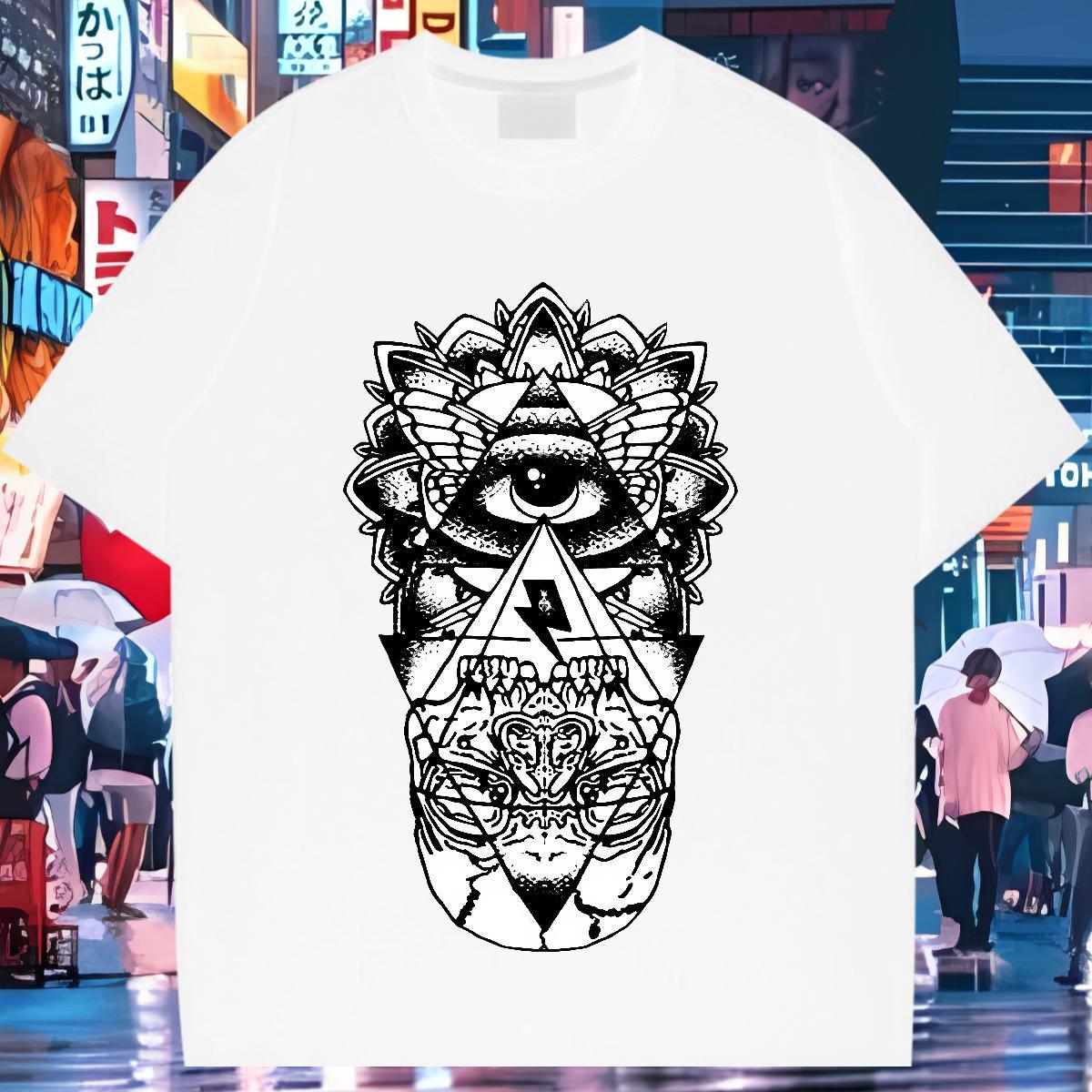Wholesale T Shirts Men eye of the devil Tshirts 230g Cotton High Street Hip Hop Brand DIY Breathable Soft Mens Tshirts