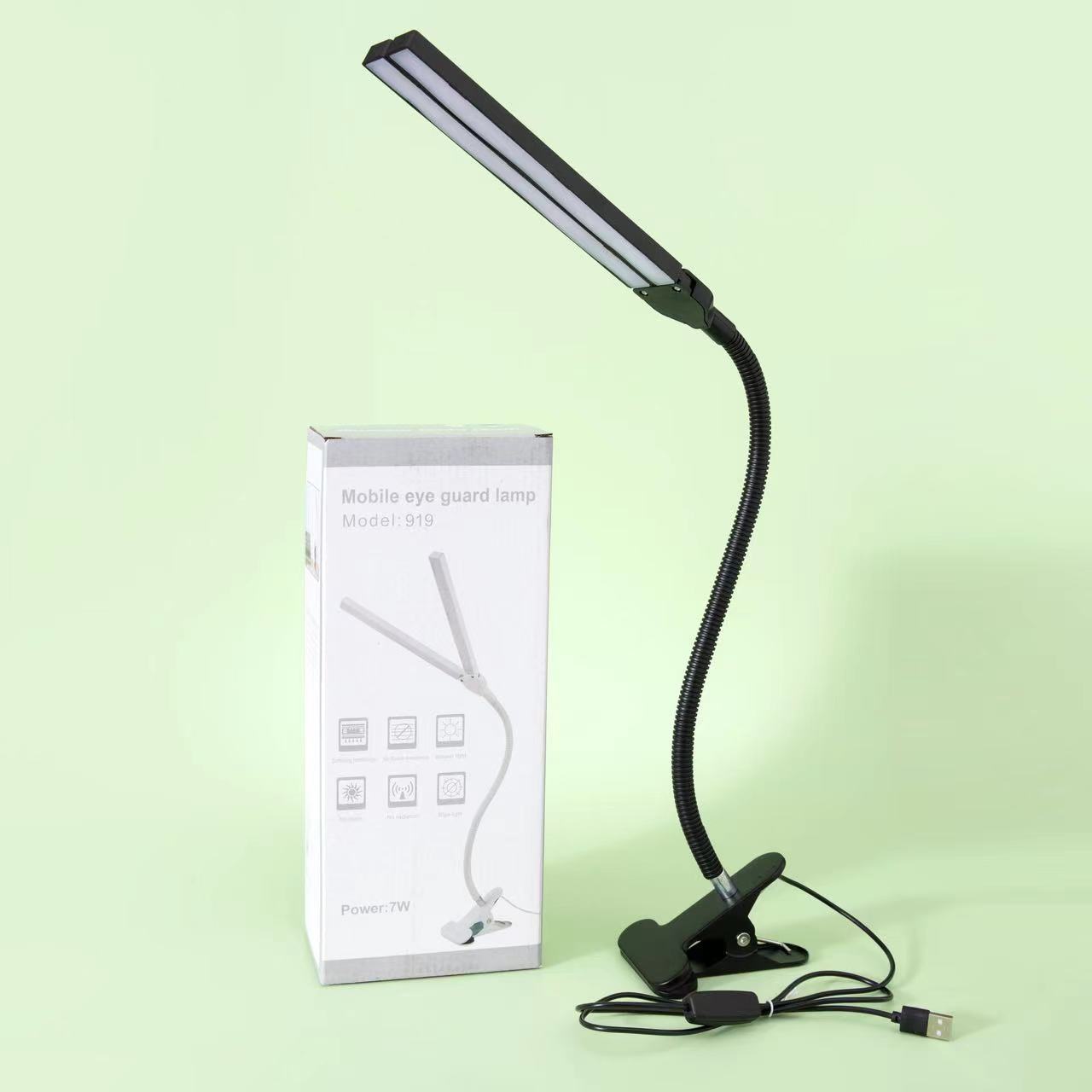 Dual Head Desk Lamp with Eye Protection Dimming - Clip On USB Plug-In LED Night Light for Student Dorms