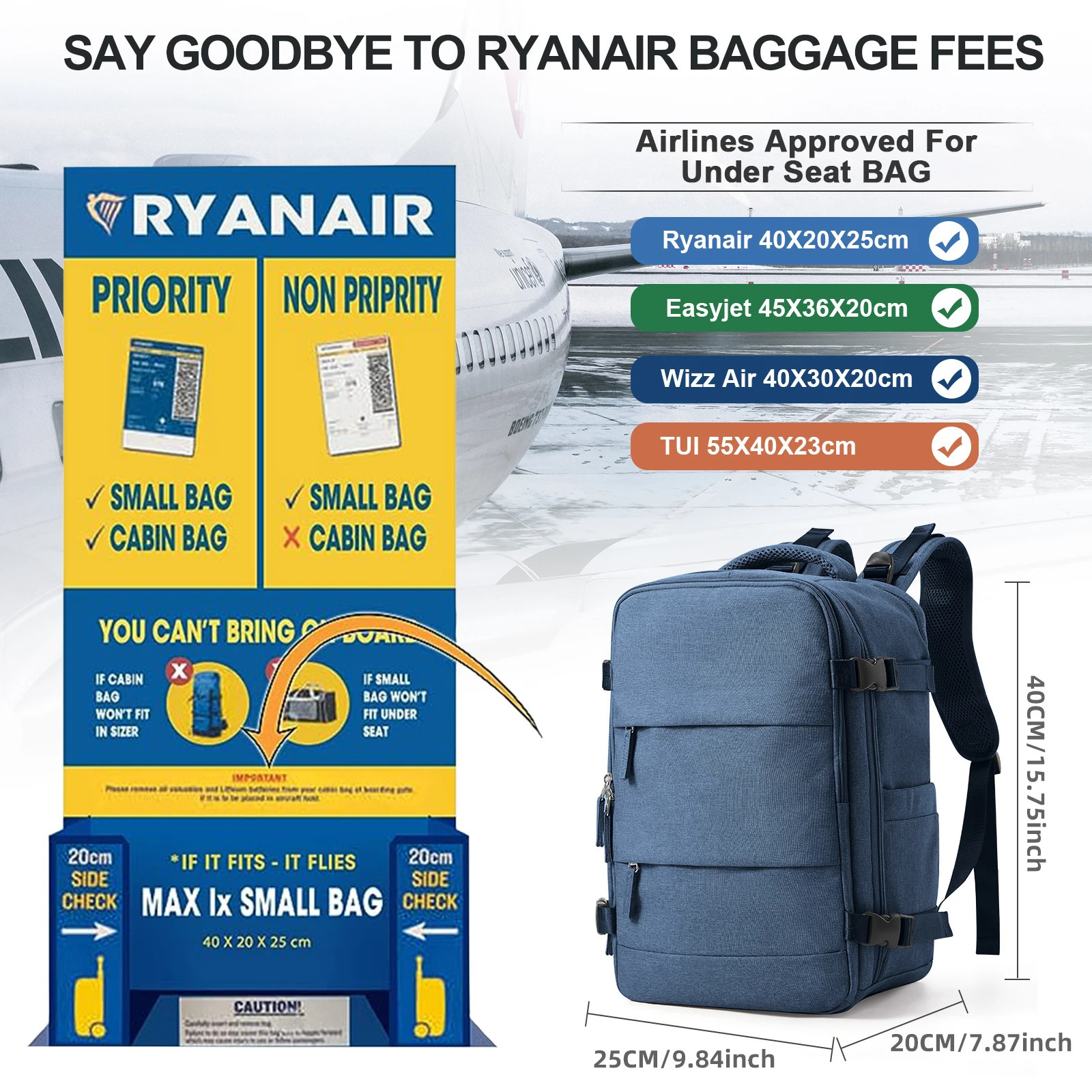 Travel backpack short distance airplane Ryanair cabin bag 40x20x25 womens casual school laptop carry it with you 240813