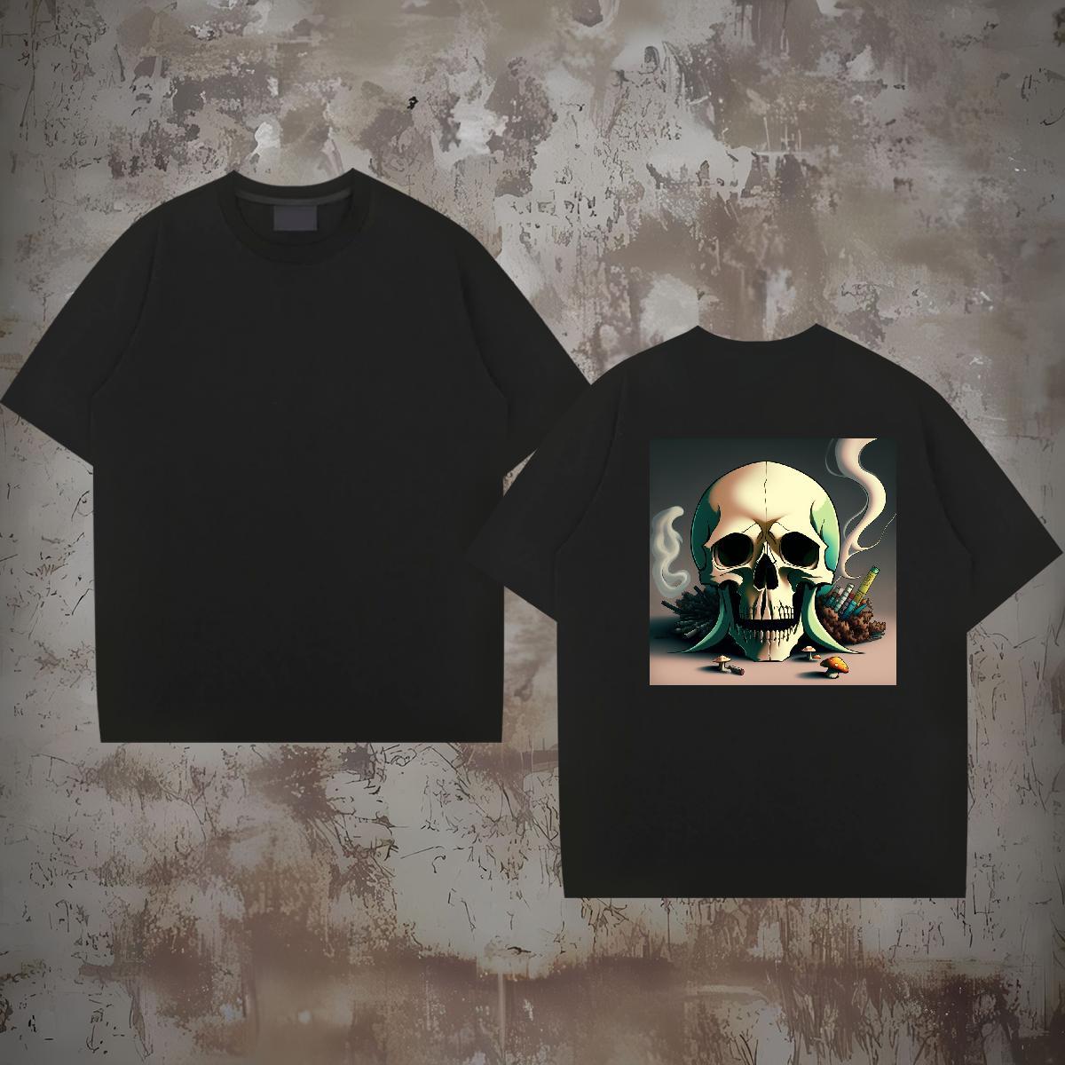 Casual New Mens T Shirts skull Tops Tees 230g 100% Cotton Street wear Hip Hop Popular DIY Printed Breathable Short Sleeve Men Clothes T-Shirt