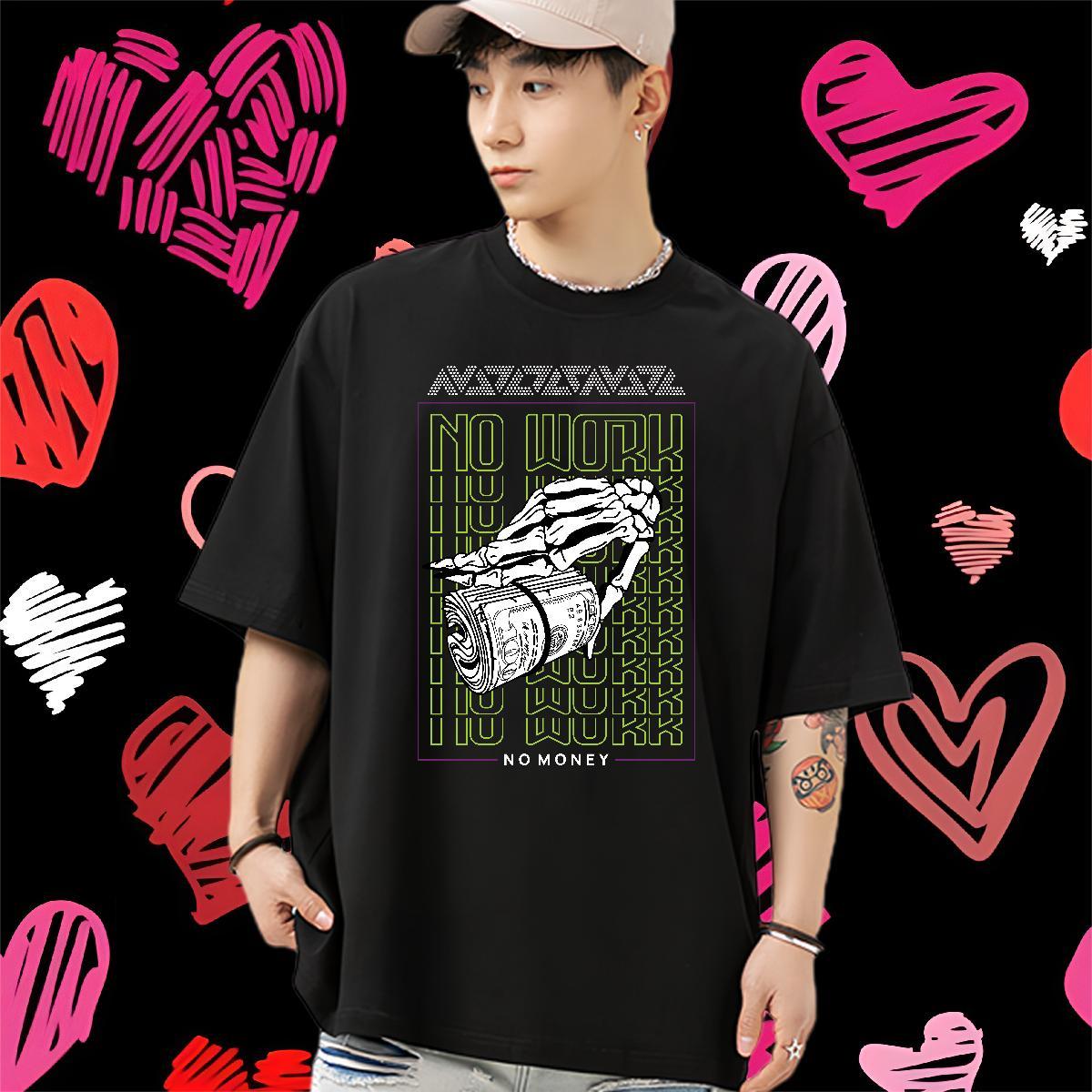 Brand Man T Shirts skull Top Tees 100% Cotton 230g Outdoor Free Shipping Floral Print O Neck Short Sleeves Men Clothes T-Shirt