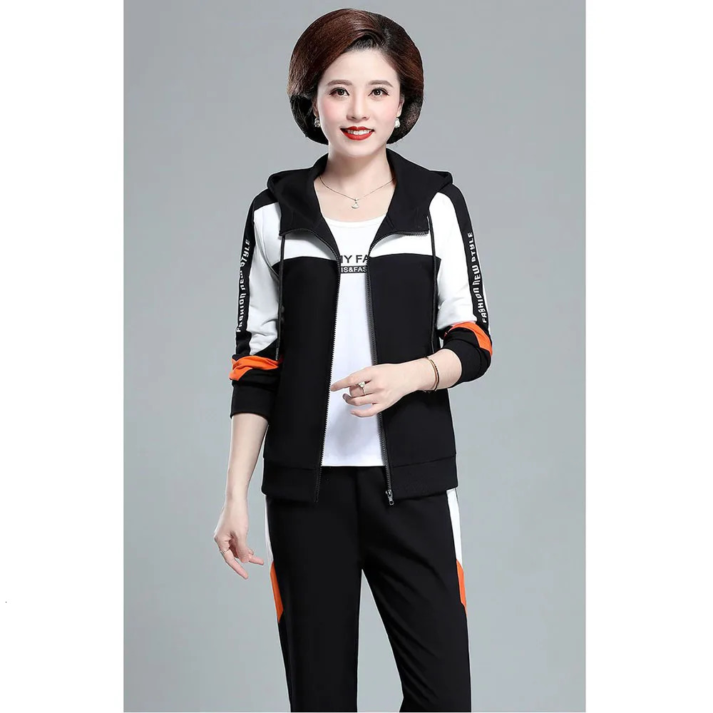 Mother Clothes 3 Piece Set Spring Autumn Fashion Casual Sports Suits Middle-Aged Women Sportswear Tracksuits Outfit 4XL 240807