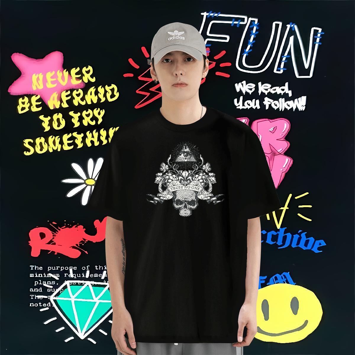 Designer Fashion Man T Shirts skull Wear 230g Pure Cotton Street Wear Cool DIY O Neck Short Sleeves Men Clothes T-Shirt