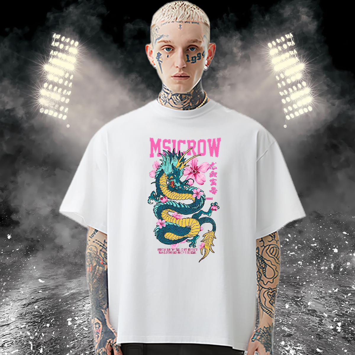 Designer Fashion T Shirts Men dragon Tees Shirts 230g Pure Cotton Spring Summer Cool Design White Plus Size O-Neck Short Sleeve Men Tops Tees