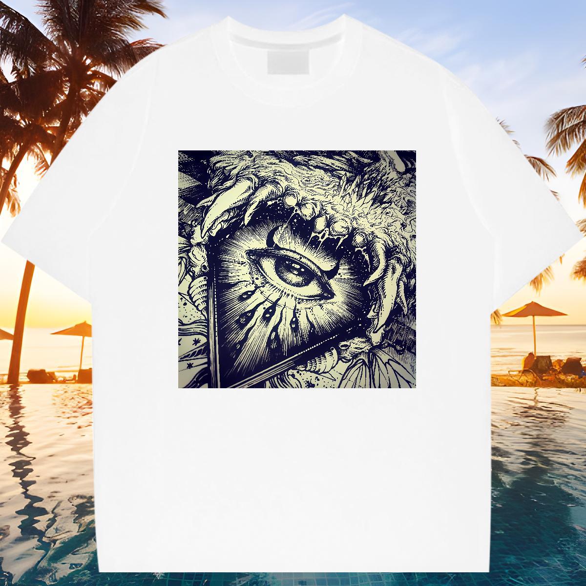 Wholesale T Shirt For Man eye of the devil Tops 100% Cotton 230g Spring Summer Comfortable DIY Breathable Crew Neck Tshirts