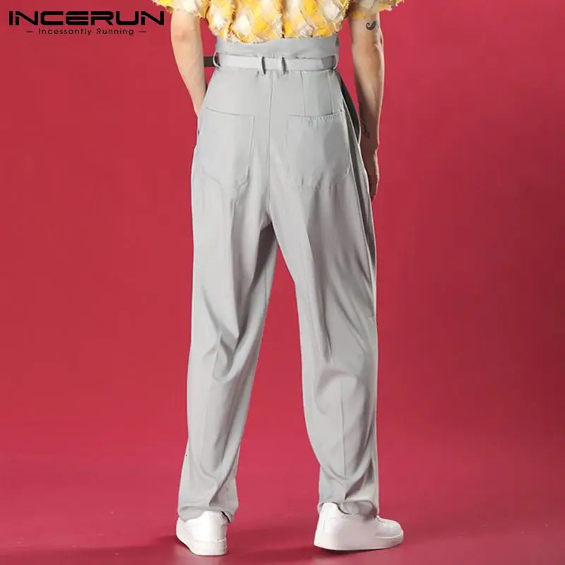 INCERUN Men Straight Pants Solid Color High Waist Streetwear Fashion Trousers Joggers Loose Casual Pantalon No Belt S5XL 240806