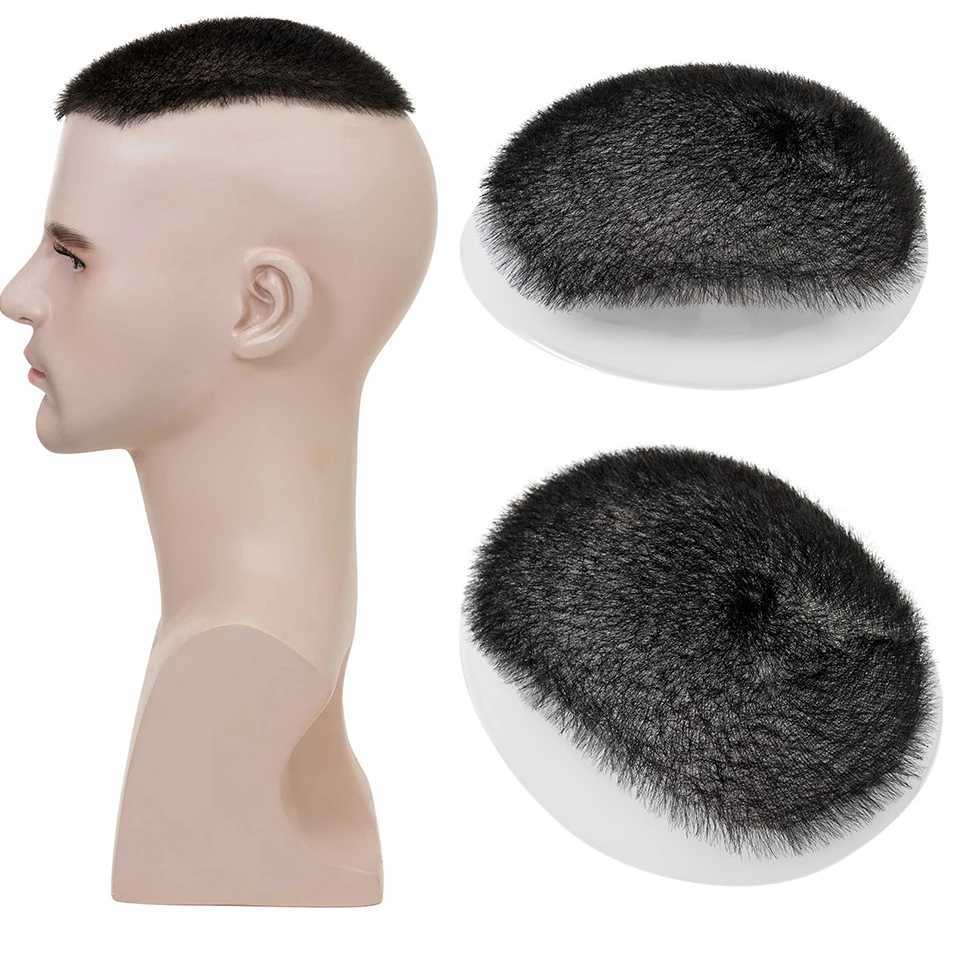 SEGO 1cm Mens Short Buzz Cut Hair Thin Skin Breathable Full PU Toupee Men Transparent Biological Scalp TopperM240806