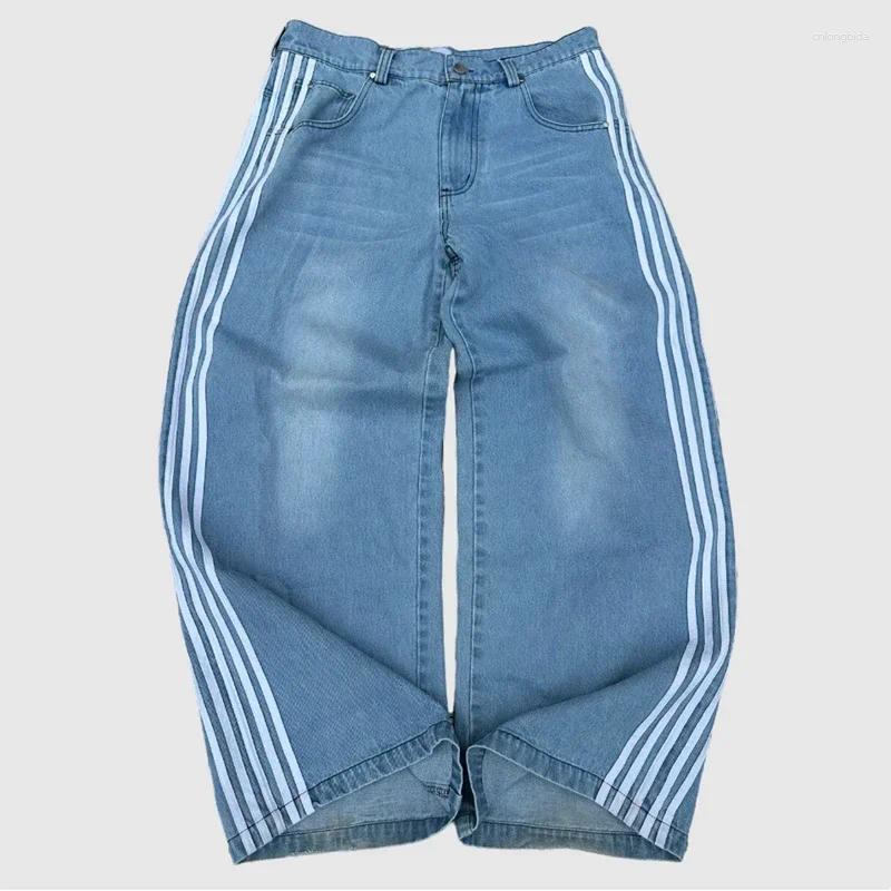 Men's Jeans Y2K Baggy High Quality Striped Harajuku Sweatpants Men Women Hip Hop Streetwear Casual Wide Leg Denim Pants