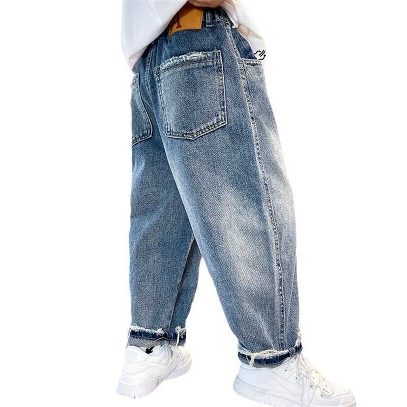 Jeans Boys Jean Pants Long Trousers Cotton 2024 Blue Spring Autumn Babys Kids Pants Teenagers Outwear Childrens Clothing