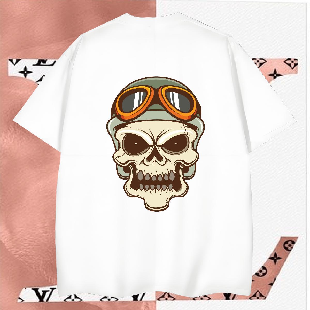 DIY T-Shirts skull Top Tees 230g 100% Cotton Daily Wear Wholesale DIY Printed Crew Neck Couples T Shirts
