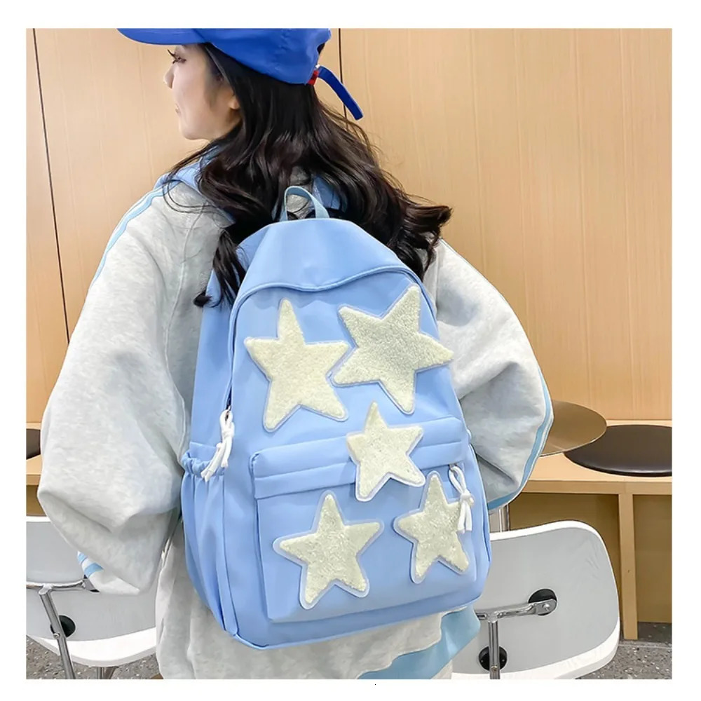 Fashion star backpack for women waterproof nylon canvas teenagers large capacity student travel bag 240807