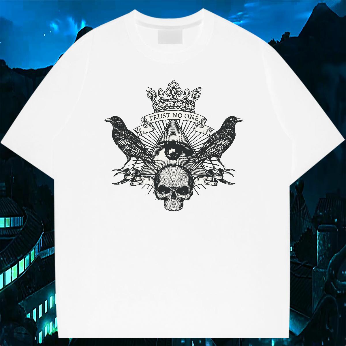 2024 Man T Shirts skull Wear 230g Pure Cotton Outdoor Unisex White Plus Size Crew Neck Mens Tshirts